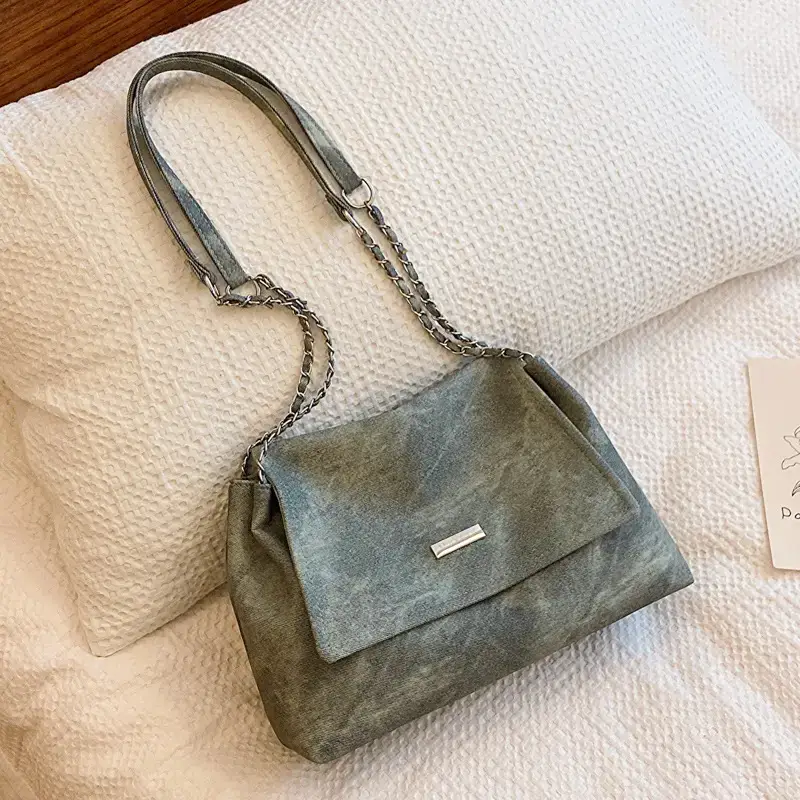 Korean Style Women's Grey Chain Shoulder Bag 2024 Winter - Image 2