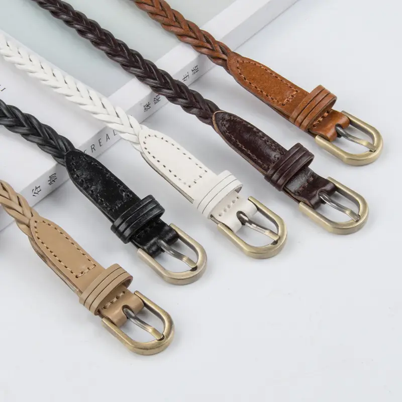White Braided Slim Waist Belt for Women