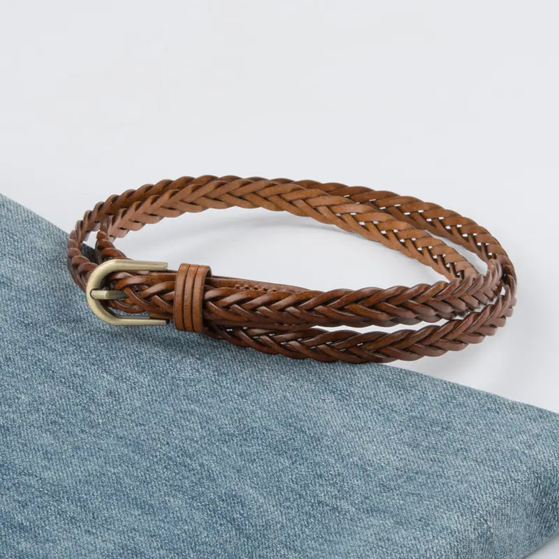 White Braided Slim Waist Belt for Women