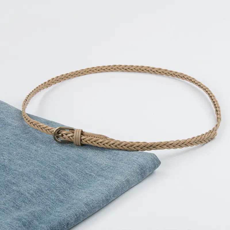 White Braided Slim Waist Belt for Women