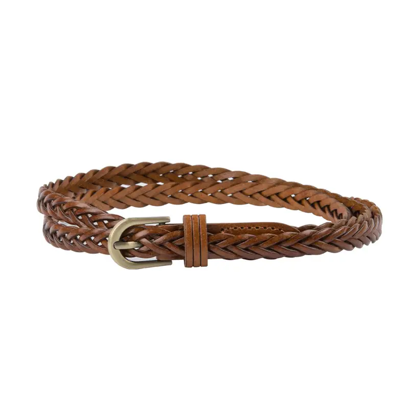 White Braided Slim Waist Belt for Women
