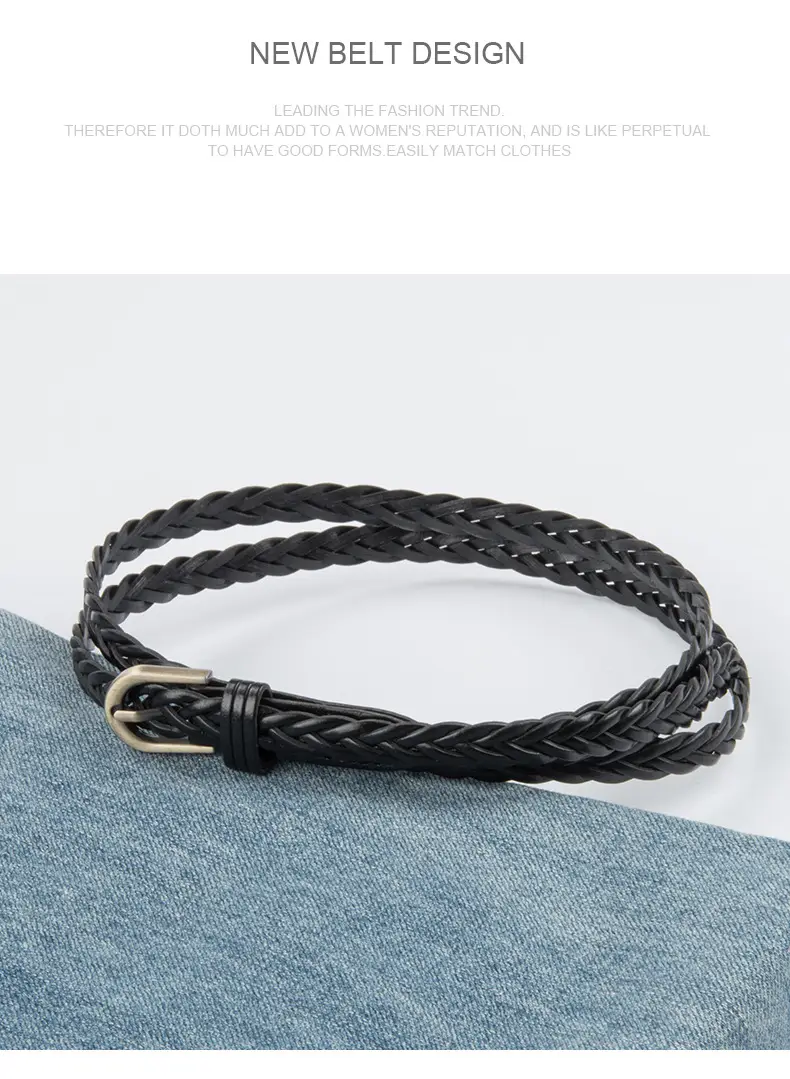 White Braided Slim Waist Belt for Women — feature 10