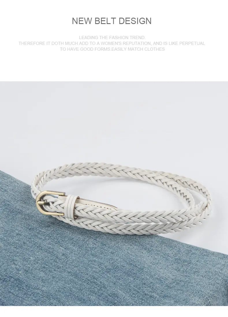 White Braided Slim Waist Belt for Women — feature 11