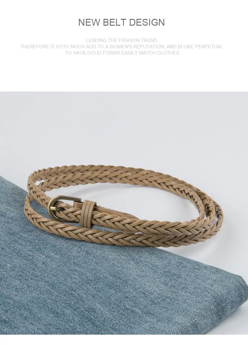 White Braided Slim Waist Belt for Women — feature 12
