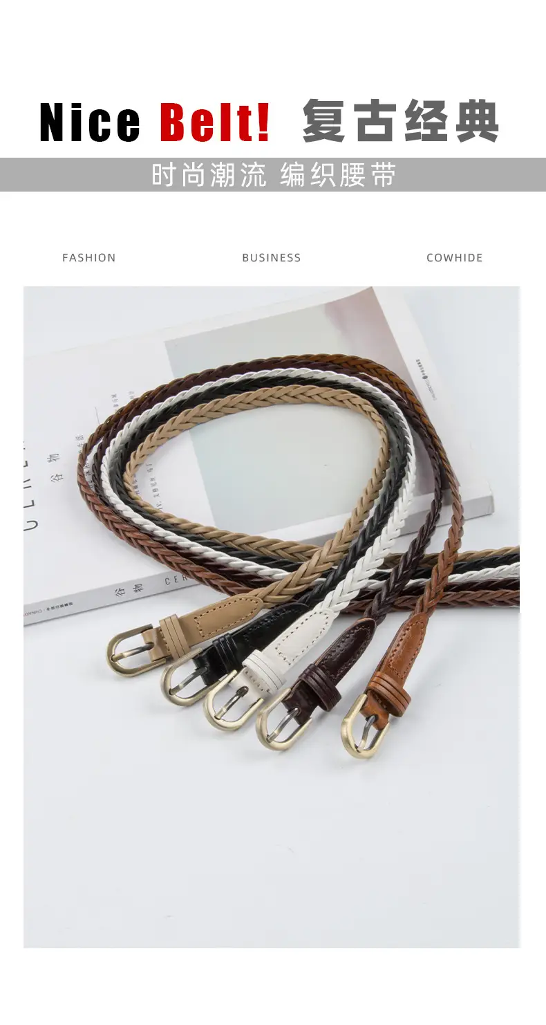 White Braided Slim Waist Belt for Women — feature 3