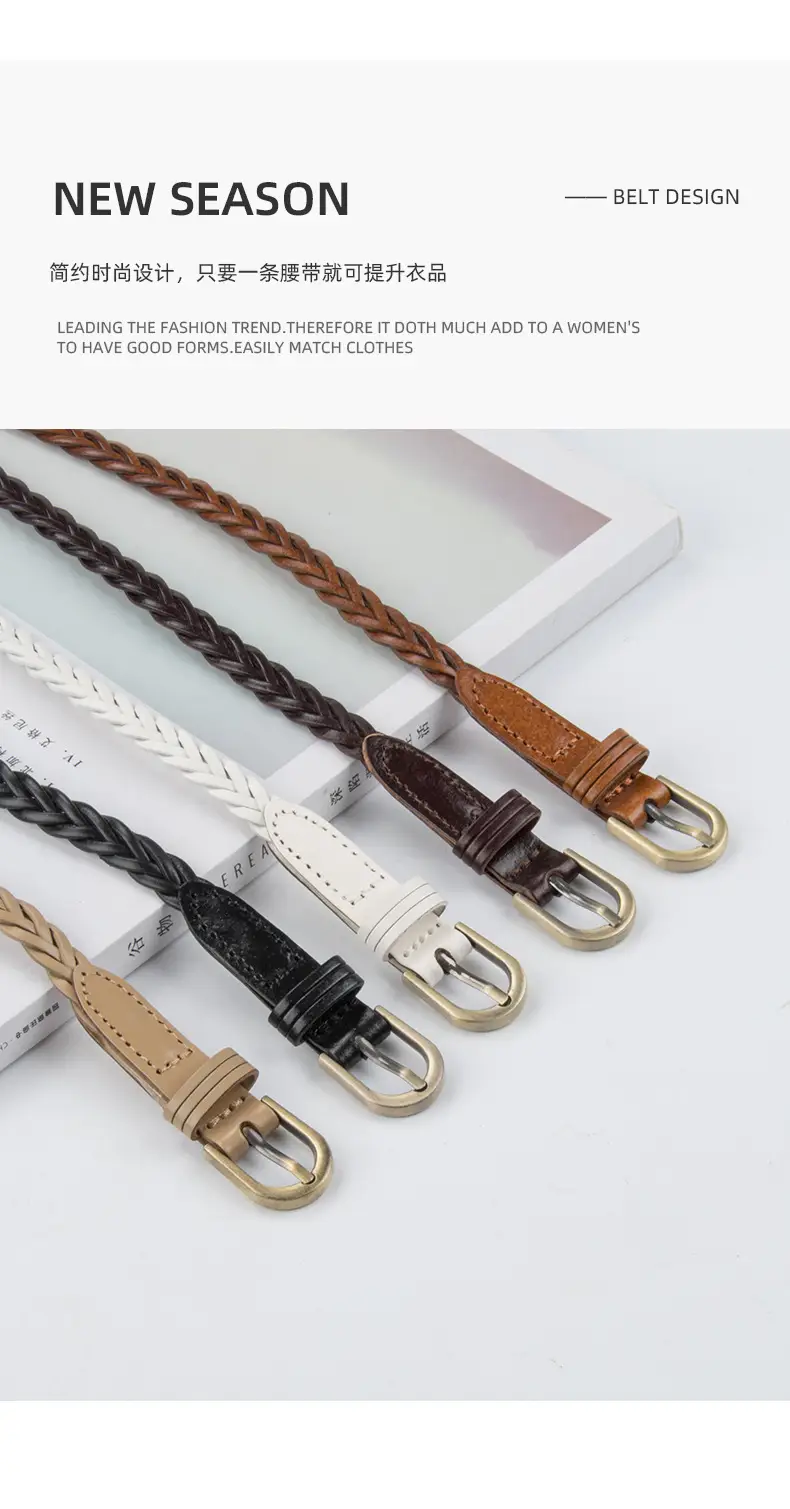 White Braided Slim Waist Belt for Women — feature 4