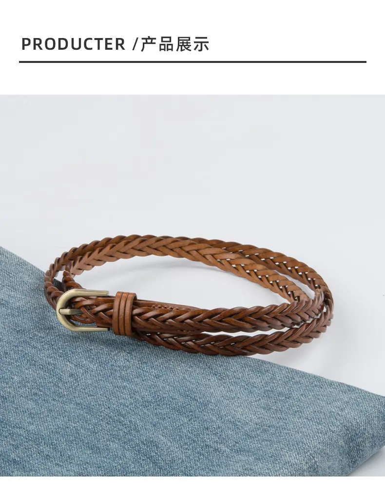 White Braided Slim Waist Belt for Women — feature 9