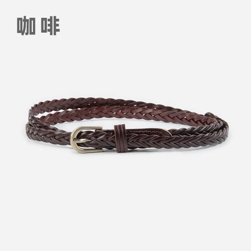 White Braided Slim Waist Belt for Women