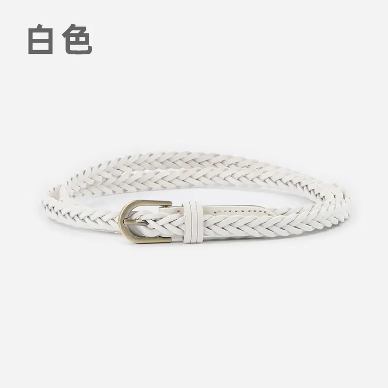 White Braided Slim Waist Belt for Women