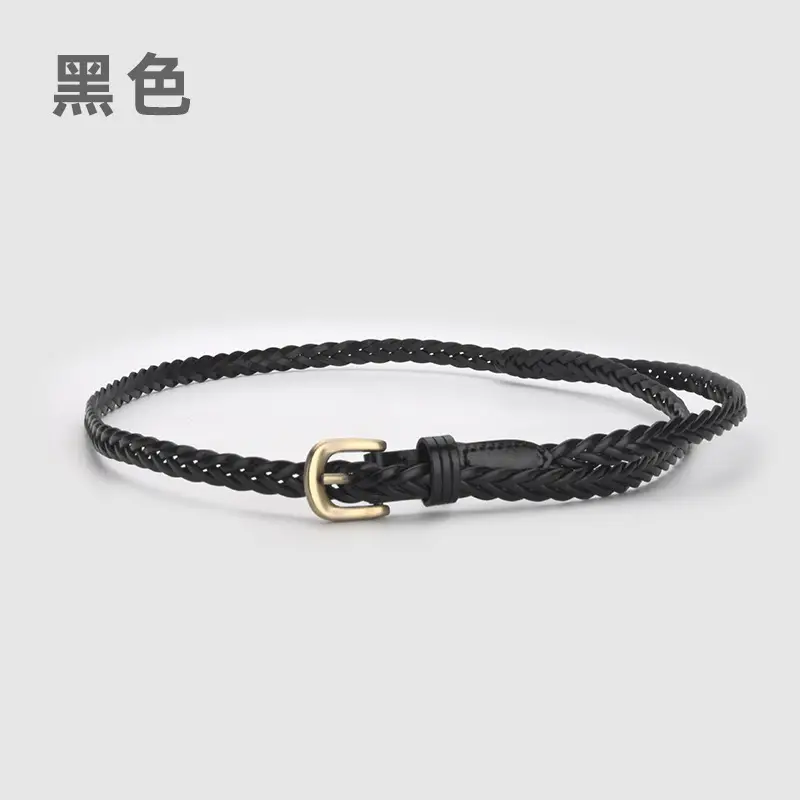 White Braided Slim Waist Belt for Women