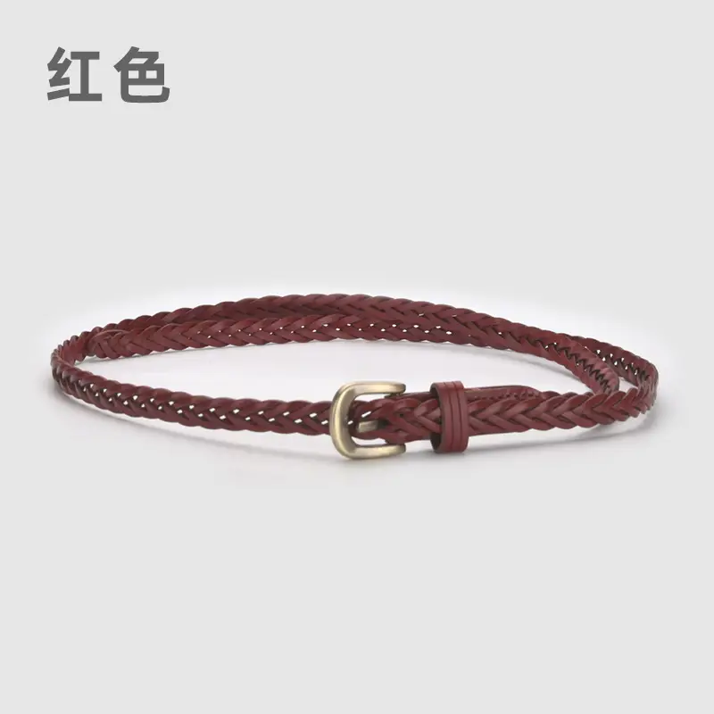 White Braided Slim Waist Belt for Women
