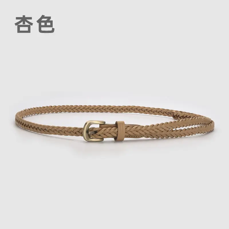 White Braided Slim Waist Belt for Women
