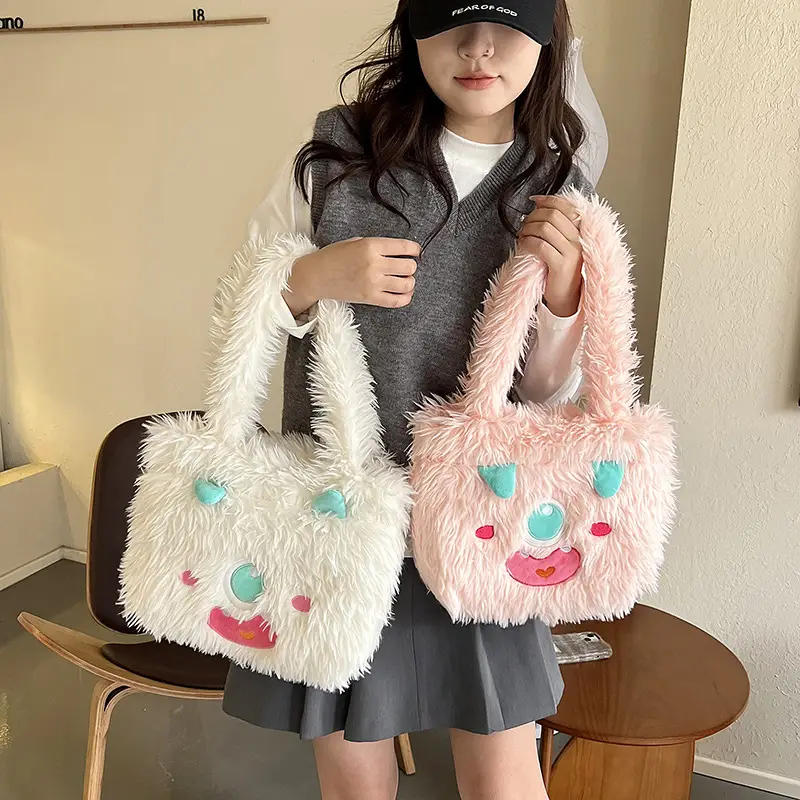 Cute Monster Plush Heart Bag for Girls Large Capacity - Image 6