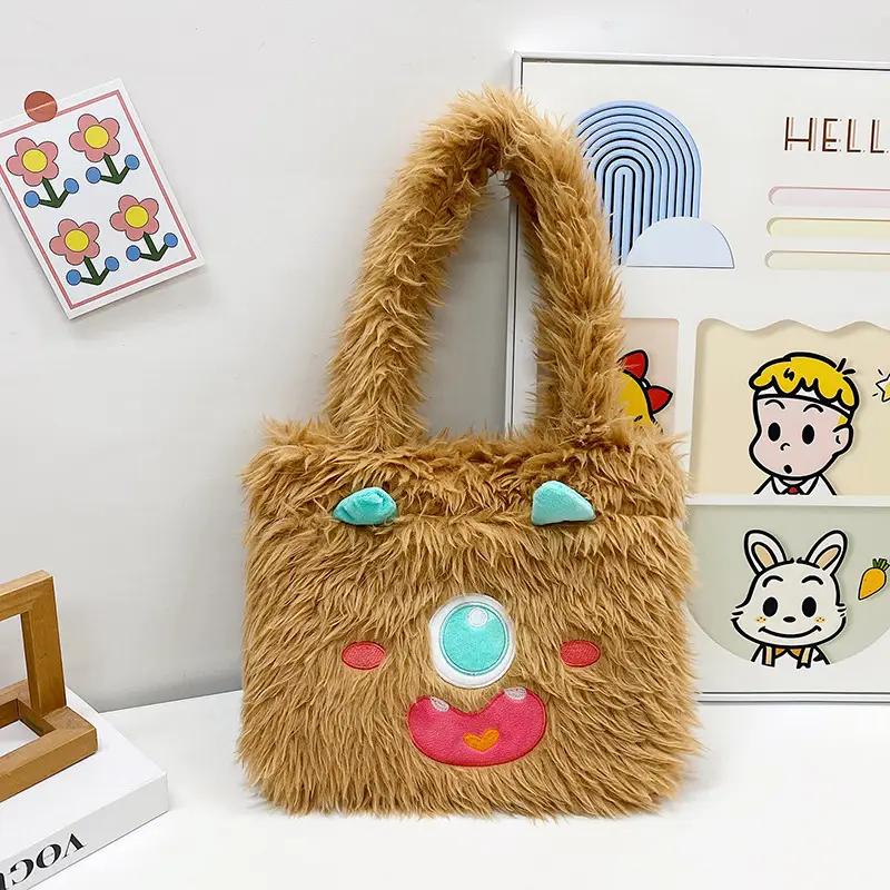 Cute Monster Plush Heart Bag for Girls Large Capacity - Image 3