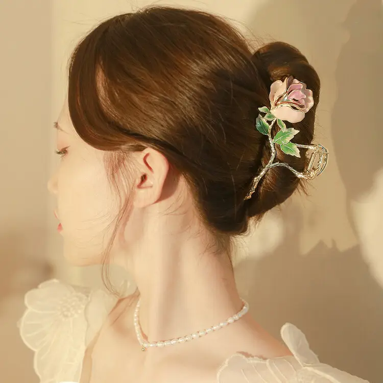 Korean Style Large Rose Metal Hairpin Clip - Image 3