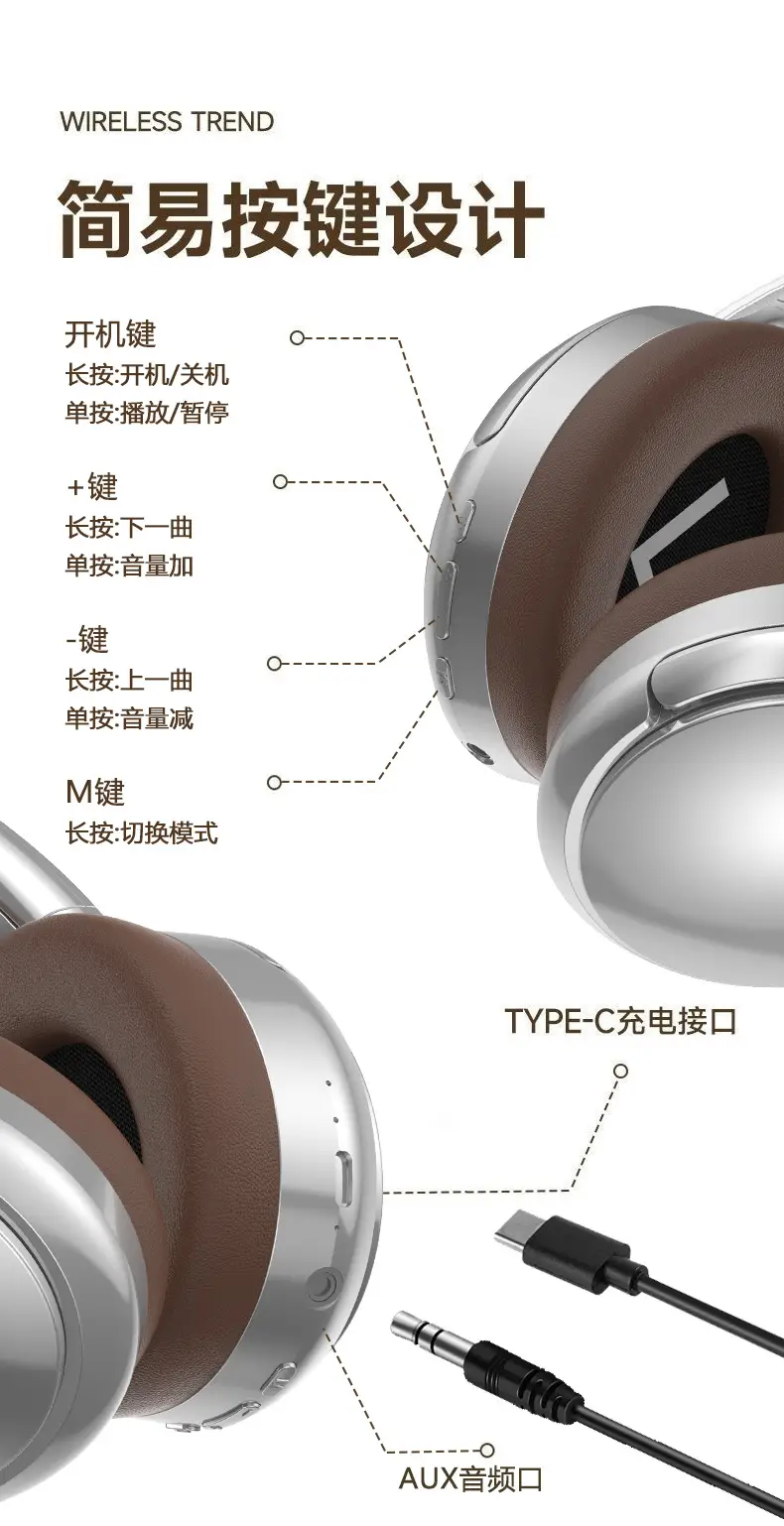Vje901 Retro Metal Over-Ear Bluetooth Headset β feature 19