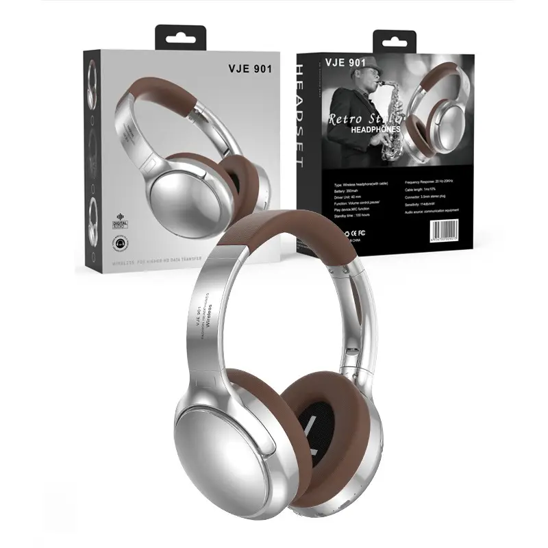 Vje901 Retro Metal Over-Ear Bluetooth Headset