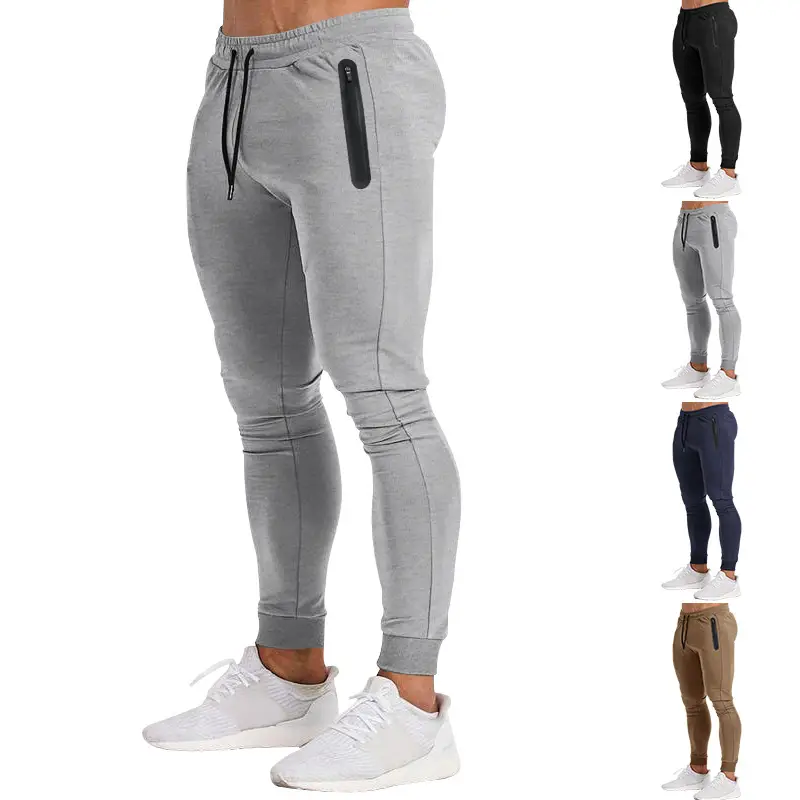 Men Grey Stretch Fitness Trousers Casual Spring Summer - Image 5
