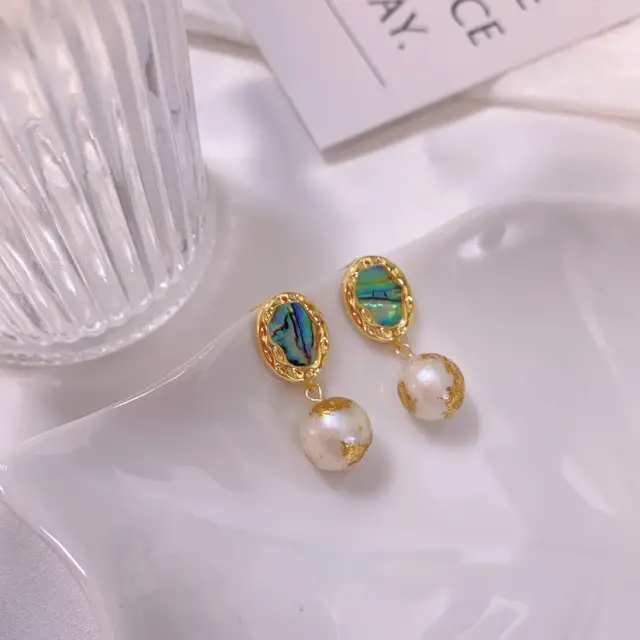 Natural Pearl Earrings French Retro S925 Gold Foil - Image 3