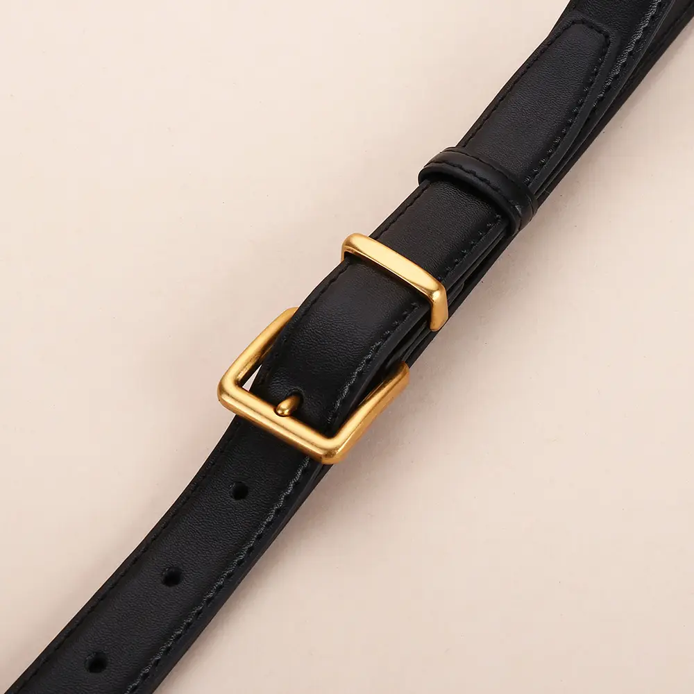 Women's Genuine Leather Belt Black Brown Gold Buckle 25cm