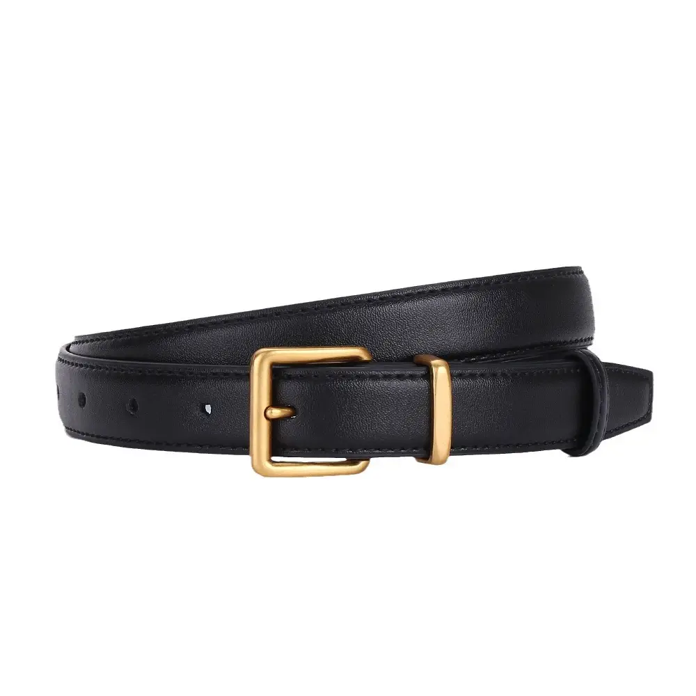 Women's Genuine Leather Belt Black Brown Gold Buckle 25cm