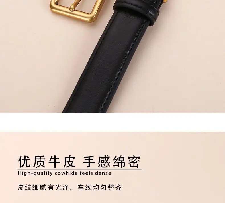 Women's Genuine Leather Belt Black Brown Gold Buckle 25cm — feature 11