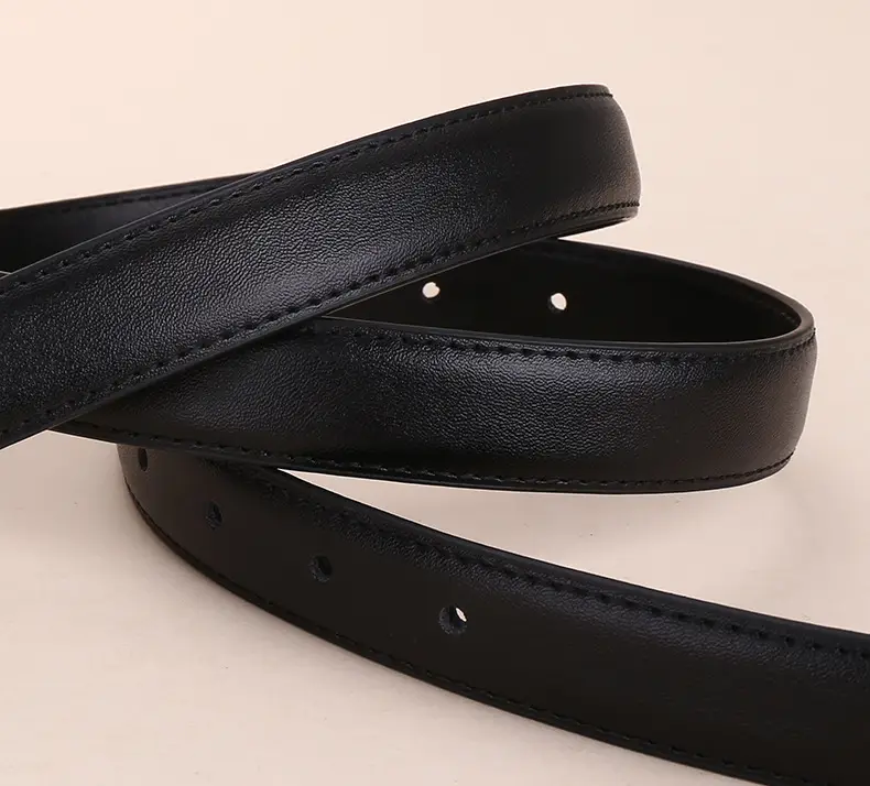 Women's Genuine Leather Belt Black Brown Gold Buckle 25cm — feature 12