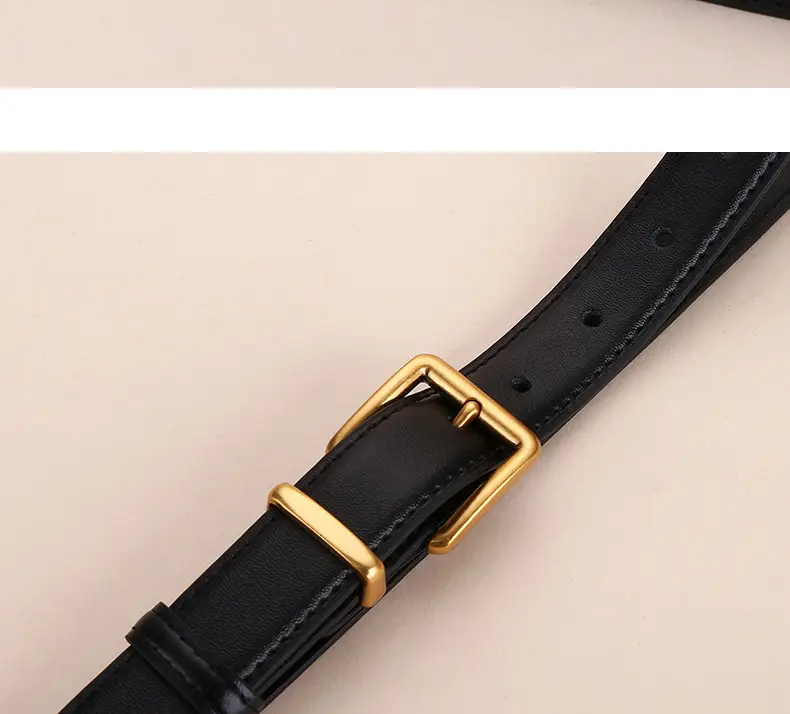 Women's Genuine Leather Belt Black Brown Gold Buckle 25cm — feature 13