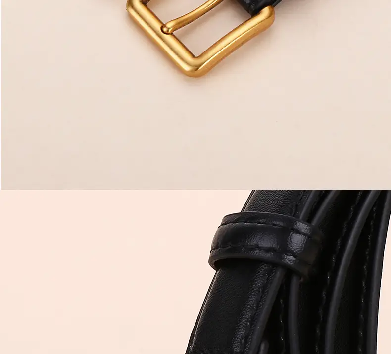 Women's Genuine Leather Belt Black Brown Gold Buckle 25cm — feature 17