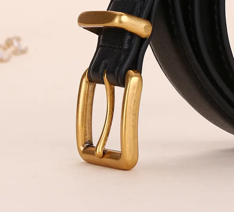 Women's Genuine Leather Belt Black Brown Gold Buckle 25cm — feature 18