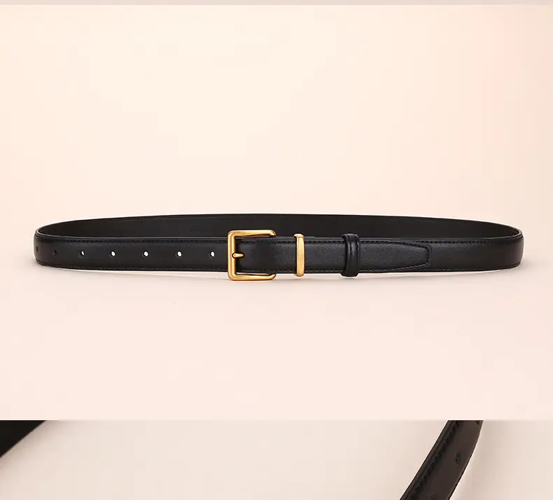 Women's Genuine Leather Belt Black Brown Gold Buckle 25cm — feature 19