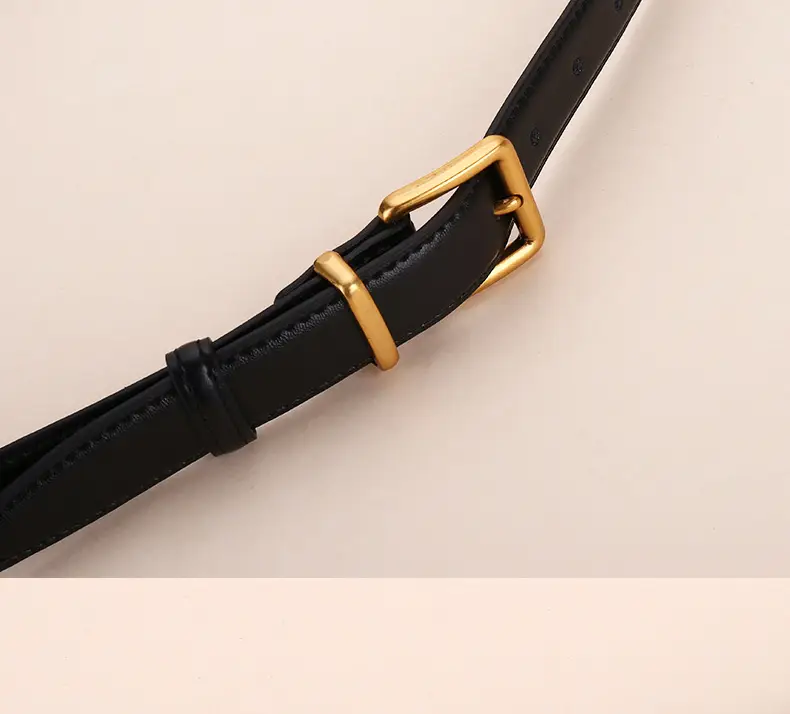 Women's Genuine Leather Belt Black Brown Gold Buckle 25cm — feature 20