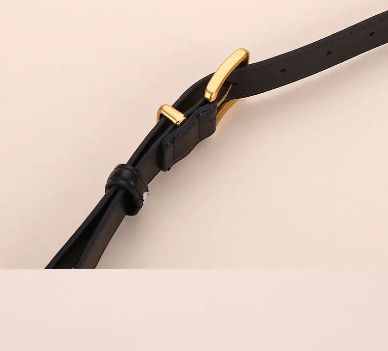 Women's Genuine Leather Belt Black Brown Gold Buckle 25cm — feature 21