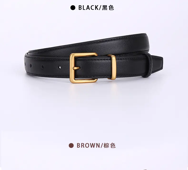 Women's Genuine Leather Belt Black Brown Gold Buckle 25cm — feature 23