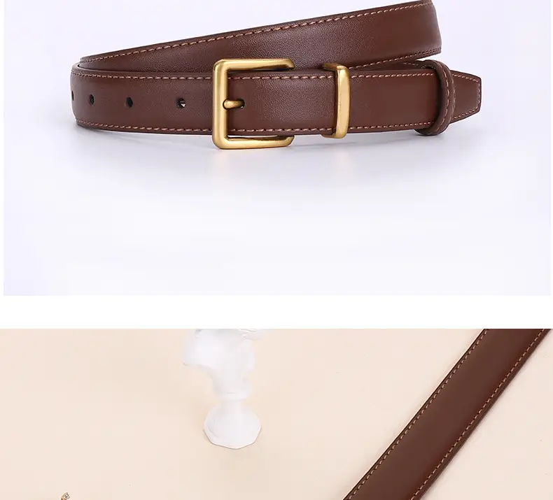 Women's Genuine Leather Belt Black Brown Gold Buckle 25cm — feature 24