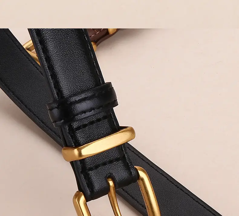 Women's Genuine Leather Belt Black Brown Gold Buckle 25cm — feature 26