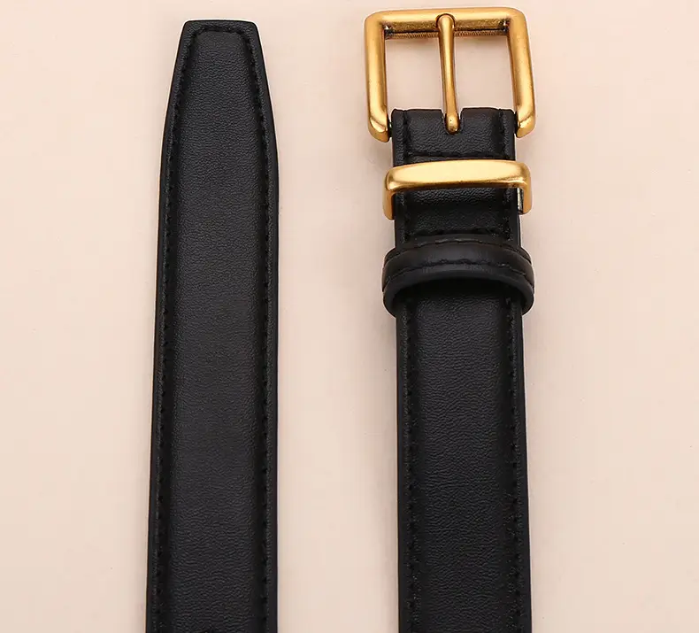 Women's Genuine Leather Belt Black Brown Gold Buckle 25cm — feature 28