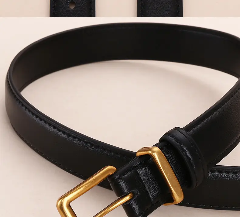 Women's Genuine Leather Belt Black Brown Gold Buckle 25cm — feature 29