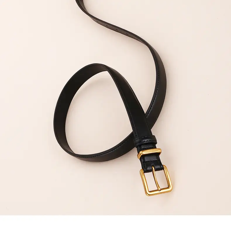 Women's Genuine Leather Belt Black Brown Gold Buckle 25cm — feature 31
