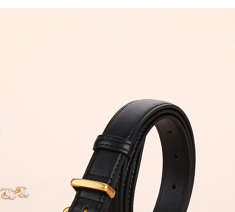 Women's Genuine Leather Belt Black Brown Gold Buckle 25cm — feature 4