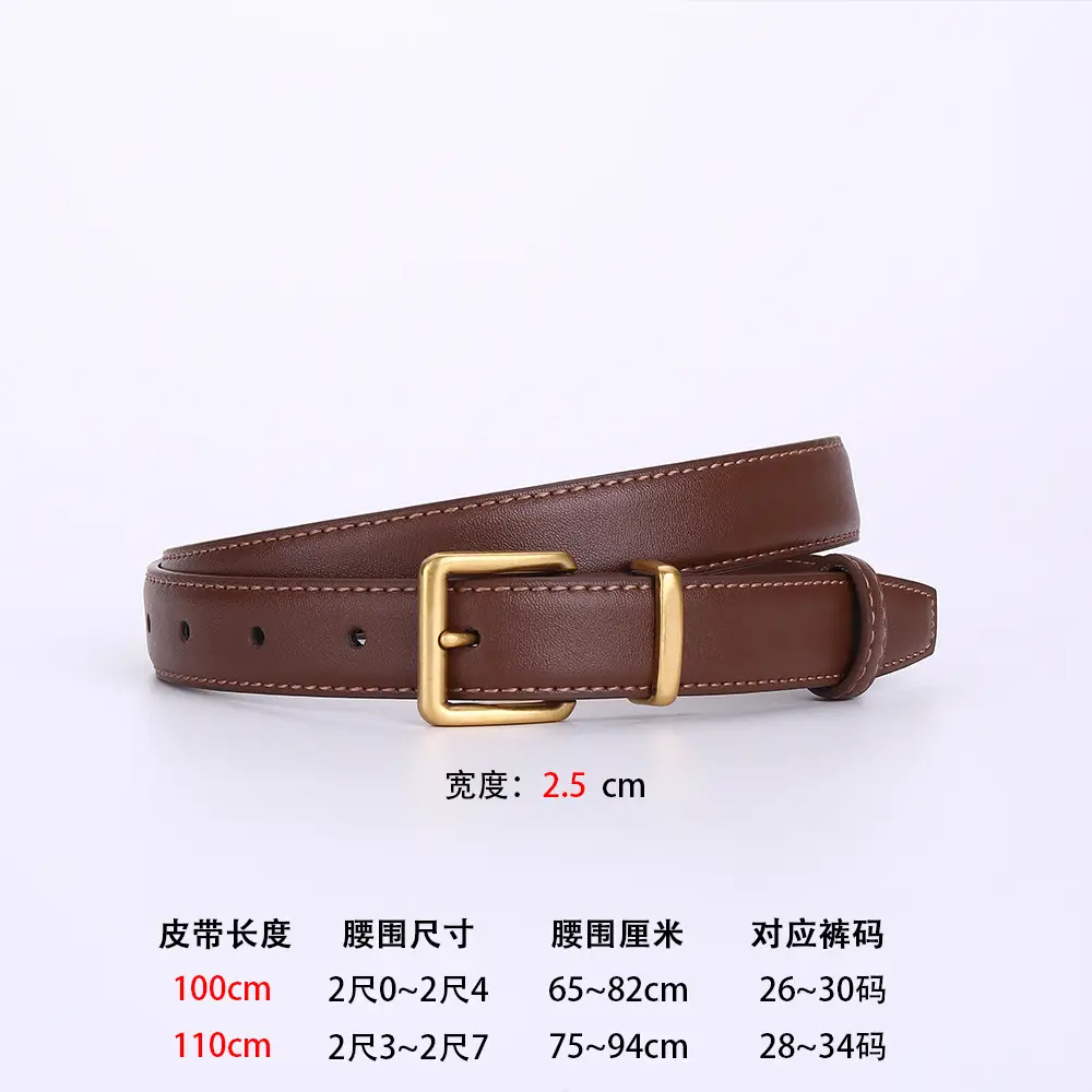 Women's Genuine Leather Belt Black Brown Gold Buckle 25cm