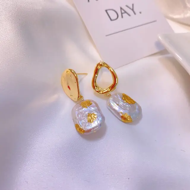 Asymmetric Pearl Earrings for Women Gold Plated - Image 2