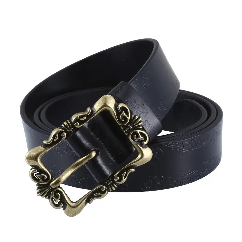 Women's Vintage Cowhide Belt with Embossed Buckle - Image 15