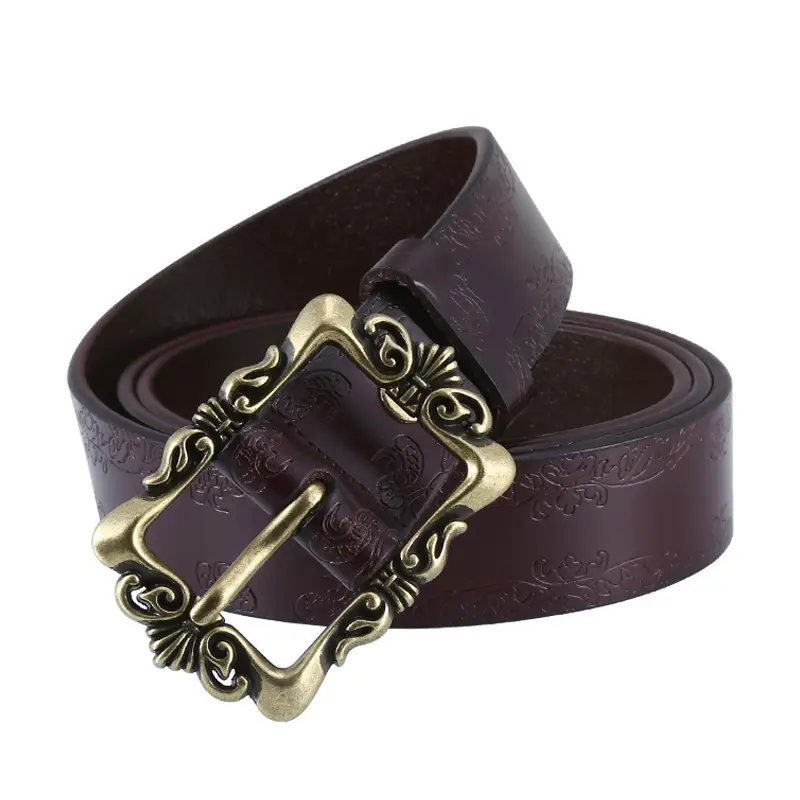 Women's Vintage Cowhide Belt with Embossed Buckle - Image 4