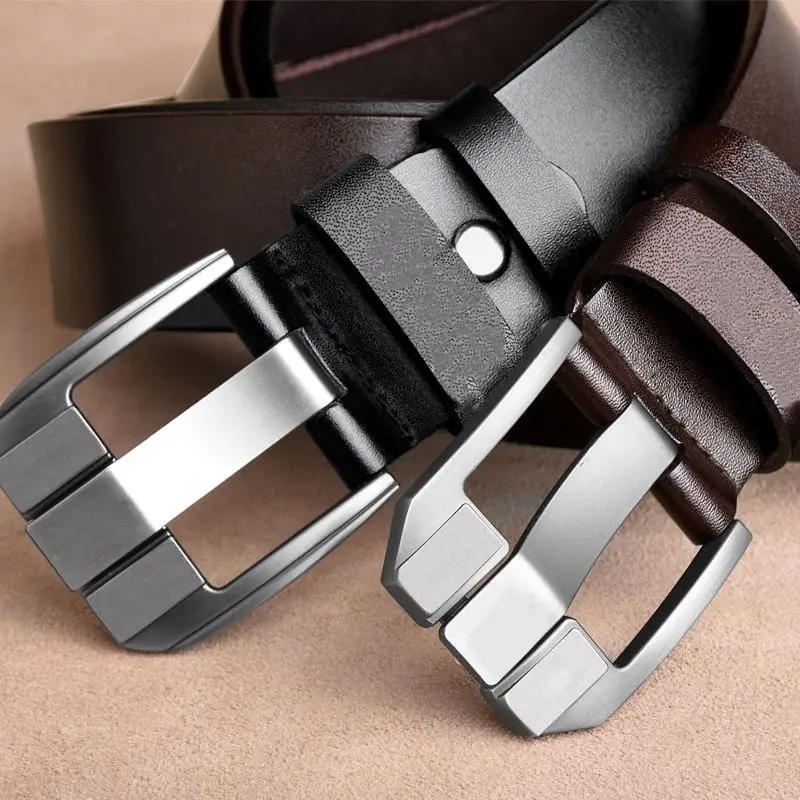 Men's Free Punch Belt Pure Leather Brown Pin Buckle - Image 8