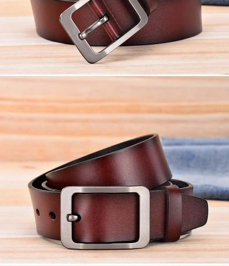 Men's Free Punch Belt Pure Leather Brown Pin Buckle — feature 12
