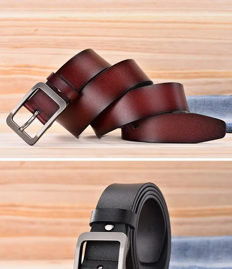 Men's Free Punch Belt Pure Leather Brown Pin Buckle — feature 13