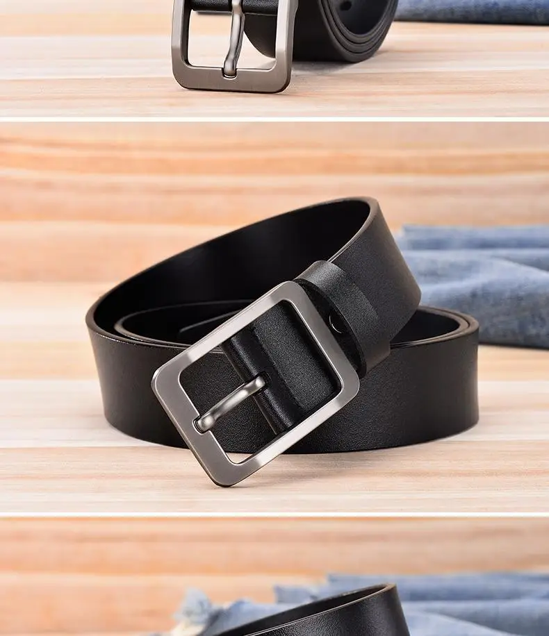 Men's Free Punch Belt Pure Leather Brown Pin Buckle — feature 14
