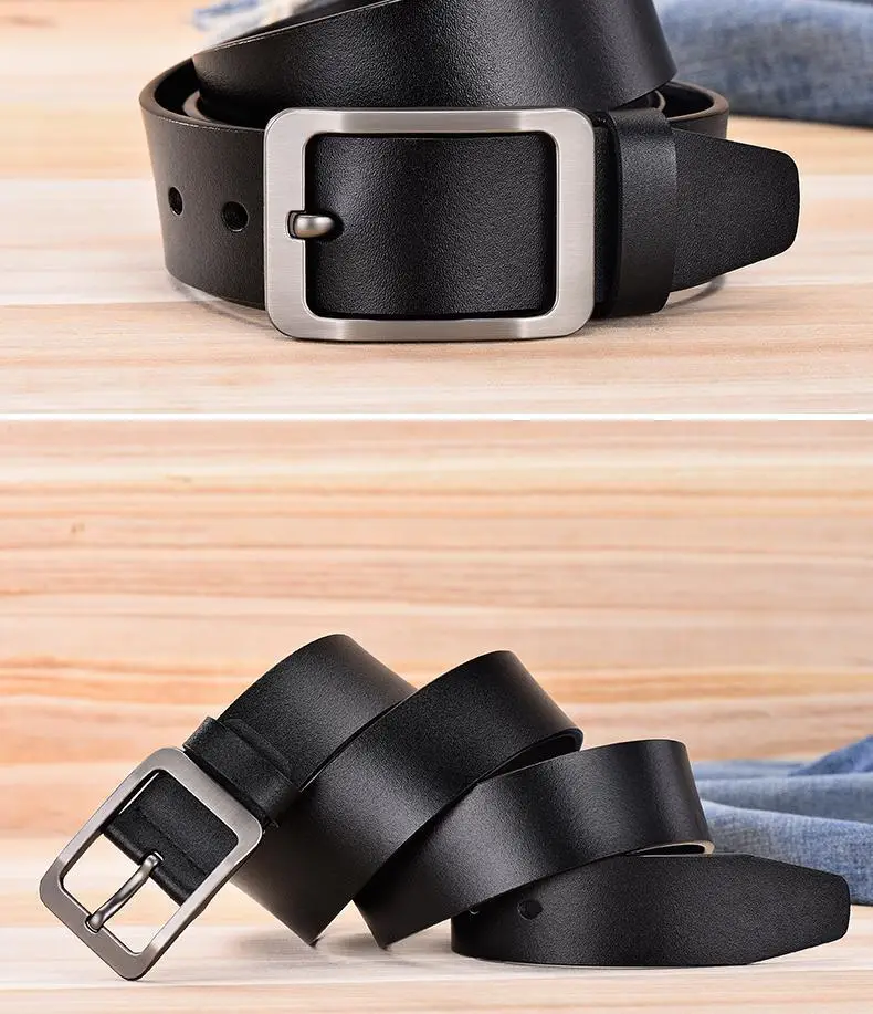 Men's Free Punch Belt Pure Leather Brown Pin Buckle — feature 15
