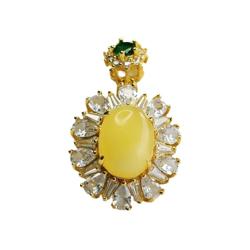 Aiyu Yellow Honey Amber Necklace Women's Gold Plated Pendant